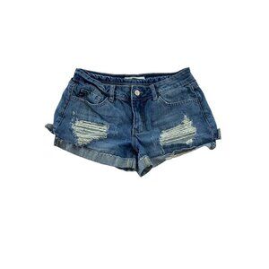 KanCan Women's Blue Distressed Estillo Denim Shorts - Small